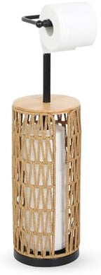 Trongee Freestanding Toilet Paper Holder with Storage,3 Rolls of Boho Toilet Paper Holder Stand with Lid,Gold Toilet Tissue Holder Stand Rattan Paper Storage Wicker Toilet Roll Holder Basket by Trongee