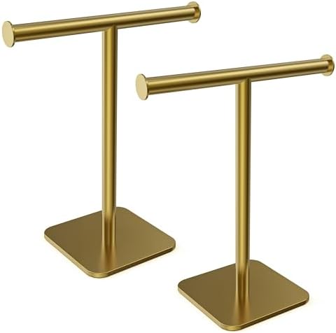 RUACQ T-Shape Hand Towel Holder Stand, 12inch, Brushed Gold, 2 Pack by Ruacq