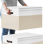 2 Pack EXTRA LARGE Blanket Storage Baskets with Lids, 22”x16”x12” Closet Organizers Bins for Clothes Towel/ Toy Storage Box with Lid Handles/ Stackable Decorative Fabric Bins for Living Room, Nursery by Criusia