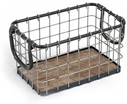 11.5" Wide Rectangular Sturdy Hand Welded Farmhouse Metal Wire Basket with Rustic Wooden Bottom For Shelves, Closet Storage Bins for Shelves. Also For Laundry, Towel, Spice Rack, Tool Box (11.5"x7") by Unknown