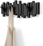 Umbra Sticks Wall Mount Coat Rack, 5 Hook Retractable Pegs, Black by Umbra