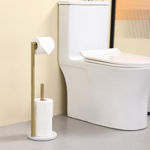 Hoooh Free Standing Toilet Paper Holder with Marble Base, Brushed Gold - Image 7