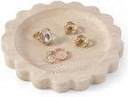Koville 5.51" Travertine Tray, Natural Stone Trinket Dish for Ring Perfume, Round Scalloped Decorative Tray for Bathroom Vanity Dresser Countertop, Home Table Decor by Koville