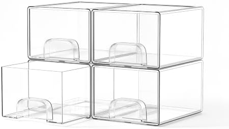 4 Pack Clear Stackable Storage Drawers Bathroom Makeup Organizer Bins by Unknown