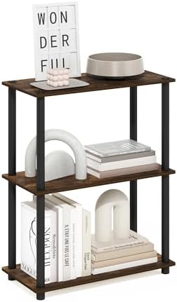 Furinno Turn-N-Tube Storage Shelves, 3-Tier Book Shelf, Corner Shelf, Toolless Open Shelves, for Organization and Storage, Living Room, Garage, Home Office, Amber Pine by Furinno-FitsYourSpaceFitsYourBudget