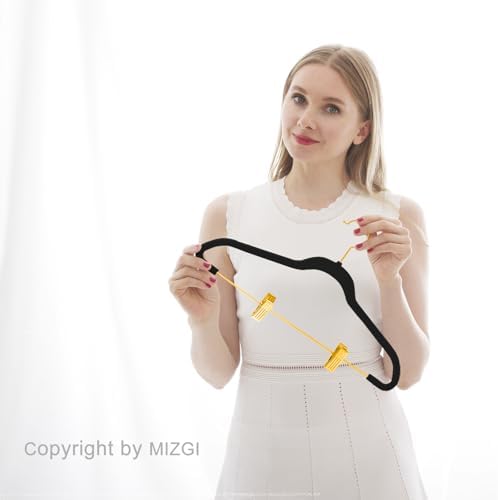 MIZGI Premium Velvet Pants Hangers with Adjustable Clips (Pack of 20) Slim Skirt Hangers- Non Slip Felt Outfit Dress Hangers Black - Gold Hooks,Space Saving Shirt Clothes Hangers - Image 7
