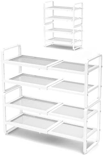 Expandable Metal Shoe Rack for Closet, Entryway & Garage, 4-Tier, White by SNTD
