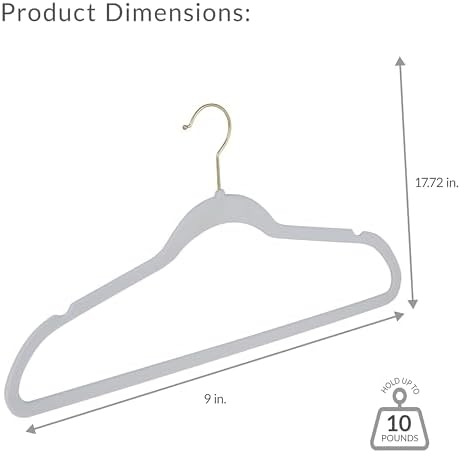 Simplify Slim Velvet Gold Hook Clothes Hangers 100 Pack | Non-Slip | Shirts | Suit | Pants | Dresses | Garments | Closet Storage & Organization | Durable | White - Image 2