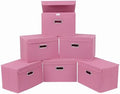 STOREONE Fabric Storage Cube Bins Foldable Organizer Container Collapsible Basket with Lids and Metal Handles, for Home, Bedroom, Closet 6 Pcs (Pink) by STOREONE