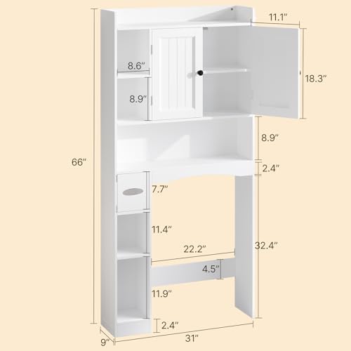 Gizoon 66''H Over The Toilet Storage Cabinet, with Ample Storage Space - Image 2