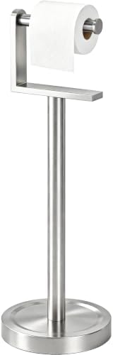 Heavy Duty Toilet Paper Holder Stand, Stable Weighted Base Toilet Paper Holder Free Standing, Stainless Steel Bathroom Free Standing Toilet Paper Roll Holder, Silver Tissue Rack by GAZITOPHOUSEWARE