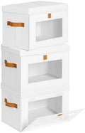 Homsorout Medium Fabric Storage Bins - Closet Shelf Organizer with Open Window, 3 Pack Closet Baskets for Shelves, Stackable Decorative Boxes for Home, Dorm, White, 13.7" x 9.8” x 9.8" by Homsorout