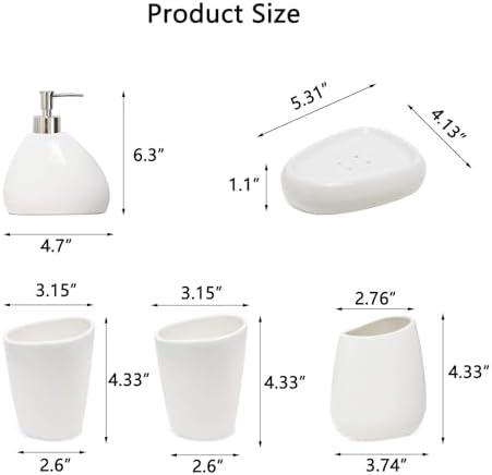 White Ceramic Bathroom Accessory Set, Bathroom Vanity Countertop Set, Bathroom Soap Dispenser and Toothbrush Holder Set Complete, 2 Tumbler Cup, Soap Dish, 5 Pieces - Image 2