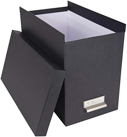 Bigso John Fiberboard Label Frame Desktop File Storage Box - Document Organizer for Important Paperwork - Durable Hanging File Box with a Lid & Metal Label Window - 7.36 x 13.38 x 10.51 in - Dark Grey - Image 3