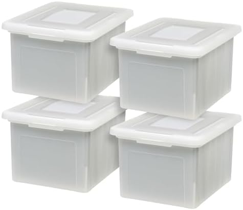 IRIS USA File Box, Plastic File Organizer with Lids for Letter/Legal File, Portable Document Box For Moving, Storage Bin with Durable and Secure Lid, Stackable Nestable BPA-Free, Pearl 35 Qt. 8 Pack - Image 2