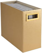 BLU MONACO | Magazine Holder Wooden Gold Basket | Vertical File Organizer for Floor or Bathroom | Narrow Decorative Storage Rack with Handles by Blu_Monaco