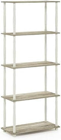 Furinno Turn-N-Tube 5-Tier Multipurpose Shelf / Display Rack / Storage Shelf / Bookshelf, Classic Tubes, Sonoma Oak/White by Furinno-FitsYourSpaceFitsYourBudget