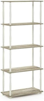 Furinno Turn-N-Tube 5-Tier Multipurpose Shelf / Display Rack / Storage Shelf / Bookshelf, Classic Tubes, Sonoma Oak/White by Furinno-FitsYourSpaceFitsYourBudget