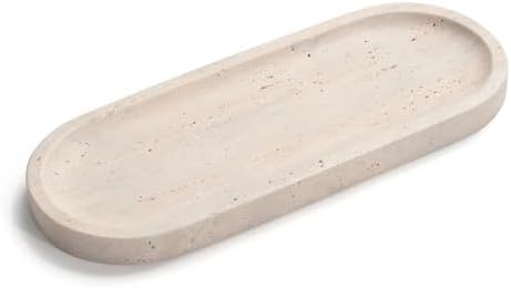 Oval Travertine Stone Tray for Jewelry, Candles, Perfume, Decorative Marble Bathroom Tray for Countertop Organizer 9.8inch x 3.9inch x 0.7inch - Image 4