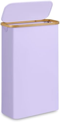 Slim Laundry Basket,60L Laundry Hamper with Lid, Tall Hamper for Laundry,Dirty Cloth Hamper with Bamboo Handle for Towels, Clothes Organizing,Purple by Merkisa