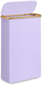 Slim Laundry Basket,60L Laundry Hamper with Lid, Tall Hamper for Laundry,Dirty Cloth Hamper with Bamboo Handle for Towels, Clothes Organizing,Purple by Merkisa