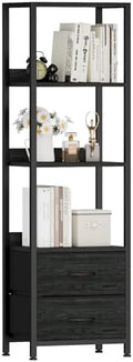Furnulem 4 Tier Corner Shelf,Black Narrow Bookshelf with 2 Storage Drawers by Furnulem