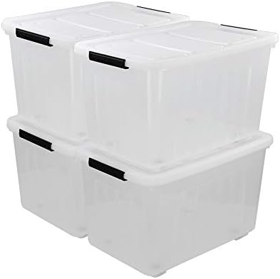 70 L Clear Plastic Large Storage Box with Wheels, Set of 4 by Callyne