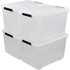 70 L Clear Plastic Large Storage Box with Wheels, Set of 4 by Callyne