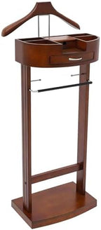 Wood Valet Stand for Men & Women, Freestanding Suit Rack Organizer with Drawer, Top Tray, Contour Hanger, Trouser Bar, Tie/Belt Hooks & Shoe Rack, Garment Stand for Bedroom, Entryway, Office, Hallway by Unknown