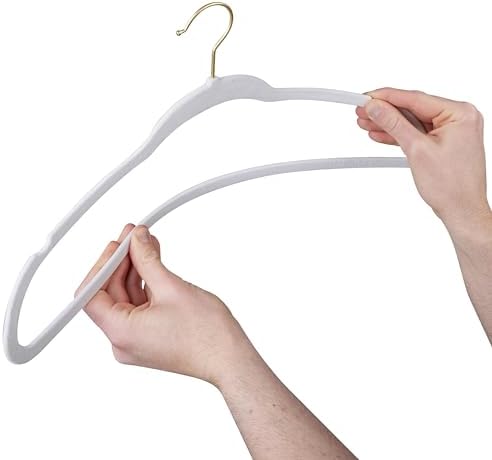 Simplify Slim Velvet Gold Hook Clothes Hangers 100 Pack | Non-Slip | Shirts | Suit | Pants | Dresses | Garments | Closet Storage & Organization | Durable | White - Image 6
