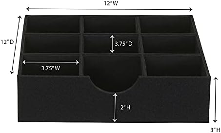 Household Essentials Drawer Organizer Tray with Fabric Cover and 9 Square Compartments, Black, Set of 2 - Image 4