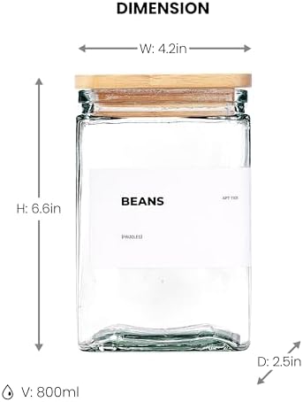 APT 1101 Glass Storage Jars with Bamboo Lid, glass canisters with airtight lids, Clear jars with lids for Spice, Cookie, Candy, Tea, Coffee Bean and Rice (White, 26 oz, Set of 6) - Image 6