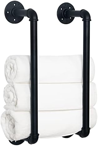 HouseAid Industrial Pipe Towel Rack, Farmhouse Bathroom Towel Storage Holder, Vintage Style Towel Organization, Wall Mounted, Matte Black by HouseAid