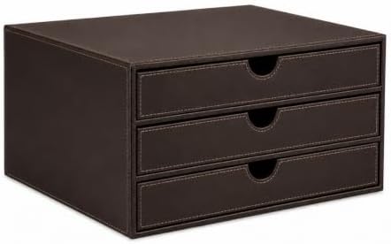 UnionBasic Leather Desktop Drawer Organizer, File Cabinet Magazine Document Holder, Office Supplies Desk Storage Organizer Box, 3 Drawer, Coffee by UnionBasic