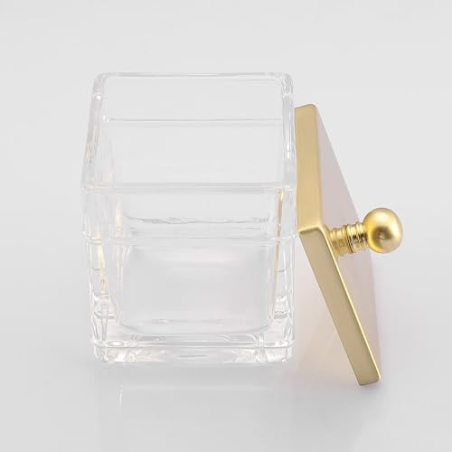 Glass Cotton Jar Holder 2 Pack– Brushed Gold Lid, Elegant Bathroom Storage Canister for Qtips, Cotton Balls, Floss, Makeup Organizer, Vanity & Bathroom Organization - Image 6