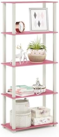 Furinno Turn-N-Tube 5-Tier Multipurpose Shelf / Display Rack / Storage Shelf / Bookshelf, Square Tubes, Pink/White by Furinno-FitsYourSpaceFitsYourBudget