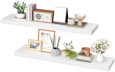HOOBRO Floating Shelves for Wall, Wall Mounted Shelf Set of 2, 31.5" Hanging Shelf with Invisible Brackets, for Wall Decor Storage in Bathroom Bedroom Kitchen Living Room Office, White WT80BJP201 - Image 7