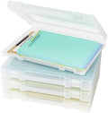 Denkee Large Paper Storage Box, 4 Pack Plastic Scrapbook Paper Storage Organizer with Handle for A4, 8.5 x 11 US Letter, Portable File Document Case, Board Game Storage by Denkee