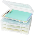 Denkee Large Paper Storage Box, 4 Pack Plastic Scrapbook Paper Storage Organizer with Handle for A4, 8.5 x 11 US Letter, Portable File Document Case, Board Game Storage by Denkee