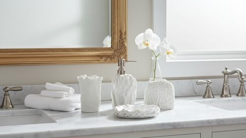 Hymmah Bathroom Accessories Set,Coral Seashell Design Toothbrush Holder,Farmhouse Bathroom Decor,4 Pcs Resin Gift Set Apartment Necessities, Contain Toothbrush Cup,Soap Dispenser,Soap Dish,Tumbler - Image 5