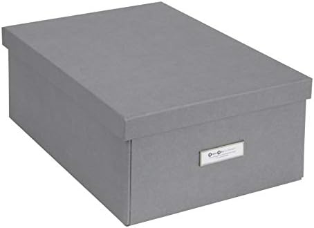 Bigso Box of Sweden Katia Collapsible Storage Box with Labelframe for Easy Identification - Simple Assembly Without Tools - Decorative Storage Boxes with Lids - 11.3in x 15.4in x 6.4in - Grey by Bigso