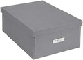 Bigso Box of Sweden Katia Collapsible Storage Box with Labelframe for Easy Identification - Simple Assembly Without Tools - Decorative Storage Boxes with Lids - 11.3in x 15.4in x 6.4in - Grey by Bigso