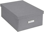 Bigso Box of Sweden Katia Collapsible Storage Box with Labelframe for Easy Identification - Simple Assembly Without Tools - Decorative Storage Boxes with Lids - 11.3in x 15.4in x 6.4in - Grey by Bigso