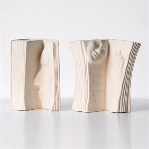 Heavy Bookend Vases for Shelves - Decorative Ceramic Bookend and Flower Vase, Unique Cream White Matte Finish, Aesthetic Home Office Library Decor, Set of Two w/Over 6 Inch Height - Image 5