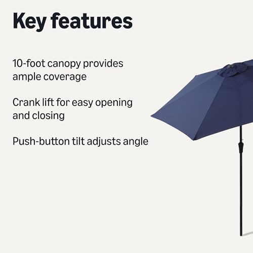Amazon Basics 95.3" Outdoor Patio Umbrella with Crank Lift and Push Button Tilt, Steel Pole, Steel Ribs, Navy - Image 2