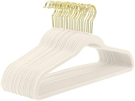 MIZGI Ivory Velvet Hangers 30 Pack,Premium Gold Clothes Hangers Non-Slip Felt Hanger,Sturdy Ivory Hangers Heavy Duty Coat,Durable Suit for Space Saving, No Flocked Marks by MIZGI