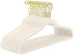 MIZGI Ivory Velvet Hangers 30 Pack,Premium Gold Clothes Hangers Non-Slip Felt Hanger,Sturdy Ivory Hangers Heavy Duty Coat,Durable Suit for Space Saving, No Flocked Marks by MIZGI