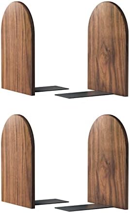 Large Bookend Hold Heavy Books-7x4x5in 2 Pack Non-Skid Wood Bookends Walnut by Luxdecor