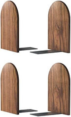 Large Bookend Hold Heavy Books-7x4x5in 2 Pack Non-Skid Wood Bookends Walnut by Luxdecor