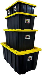 Edge Plastics Tough Tote, Heavy Duty Storage totes, for home and Garage Storage, stackable, with convenient and secure snap lids (Black and Yellow, 5 Gallon, 6-Pack) - Image 4